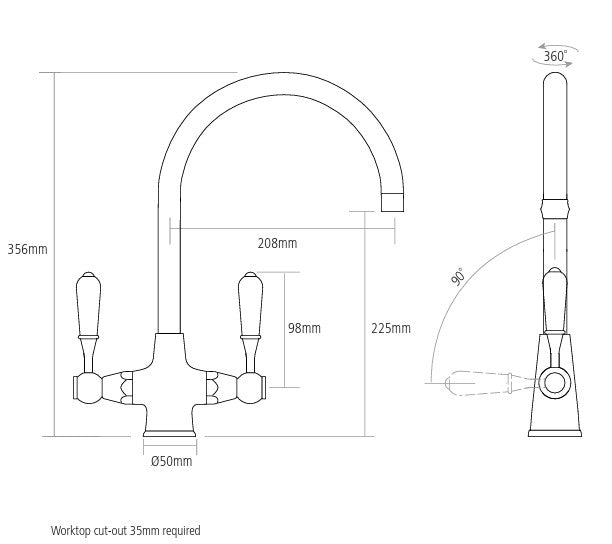 Caple S/CRU5/AB Shaftsbury Traditional Twin Lever Tap - Antique Brass