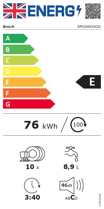 Bosch SPV2HKX42G Series 2 Integrated Slimline Dishwasher - Smart Wi-Fi Black control panel