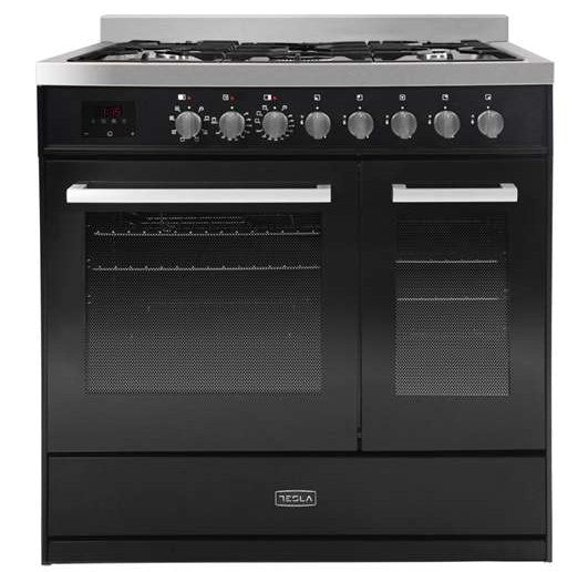 Tesla T90DDFRCB Level 3 Professional 90cm Dual Fuel Range Cooker - Black