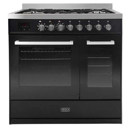 Tesla T90DDFRCB Professional 90cm Dual Fuel Range Cooker - Black