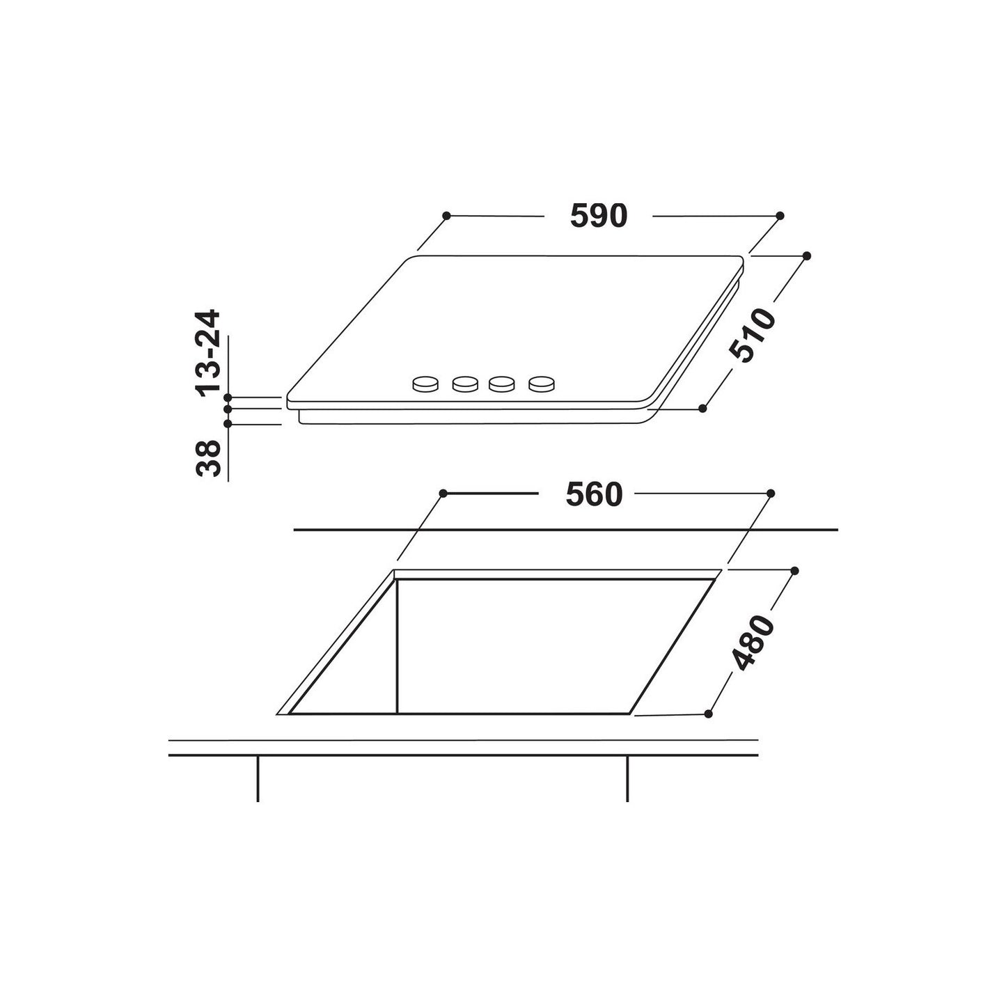 *DISPLAY MODEL* Indesit Aria 58cm 4 Burner Gas Hob with Wok Burner - Stainless Steel