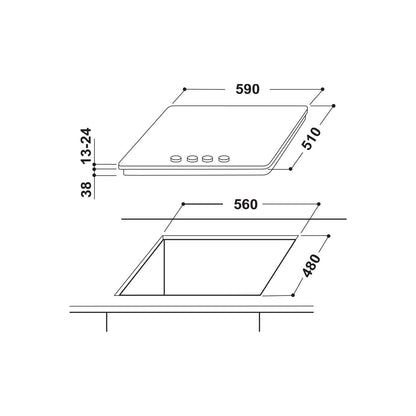 *DISPLAY MODEL* Indesit Aria 58cm 4 Burner Gas Hob with Wok Burner - Stainless Steel