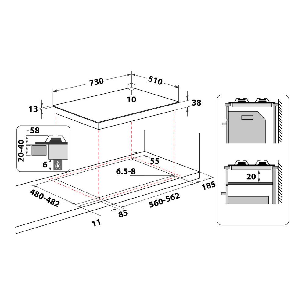 Indesit THP 751 W/IX/I 75cm 5 Burner Gas Hob - Stainless Steel