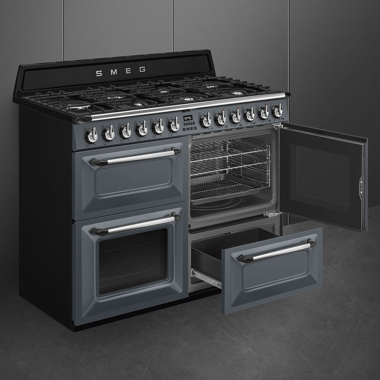 Smeg TR4110GR Victoria 110cm Dual Fuel Range Cooker - Slate Grey
