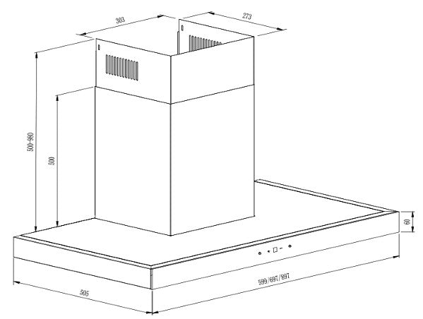 Cata UBSBOX70BK 70cm Box Chimney Hood - Black