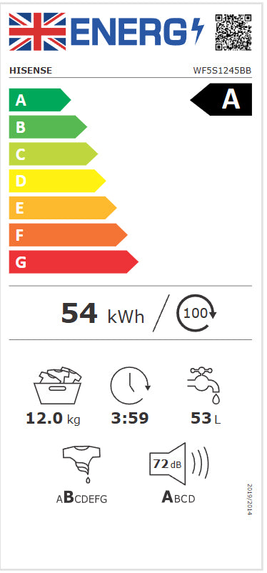 Hisense WF5S1245BB 12kg 1400 Spin Washing Machine - Black