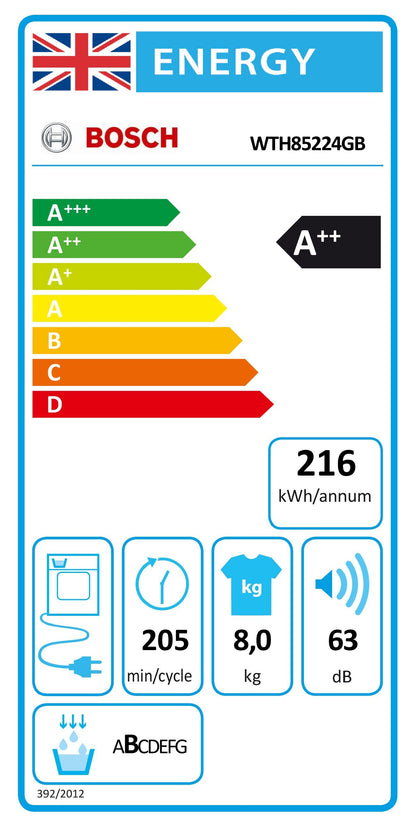 Bosch WTH85224GB Series 4 8kg Heat Pump Tumble Dryer - White