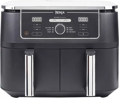 Ninja air fryer with digital control panel on a white background