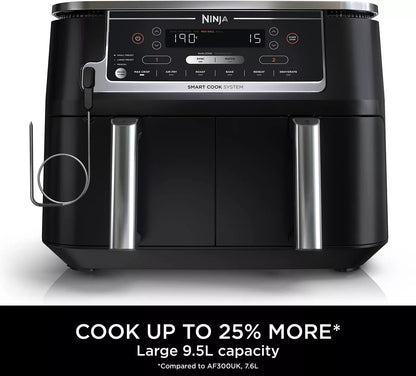 Black Ninja air fryer with digital display on a white background