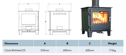 Clock Blithfield Double Sided 10kW Multi-Fuel Stove - Metallic Black