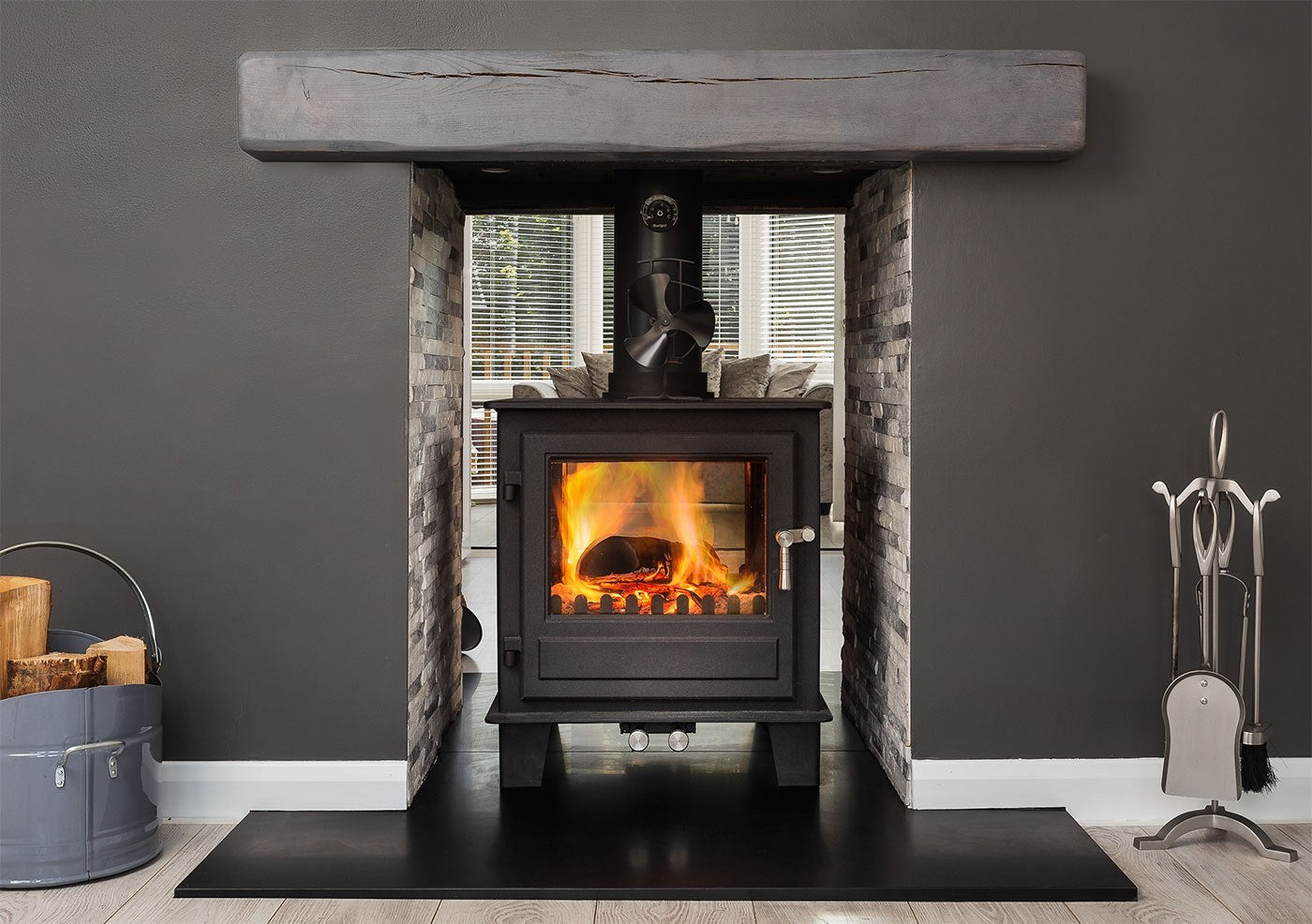Clock Blithfield Double Sided 10kW Multi-Fuel Stove - Metallic Black